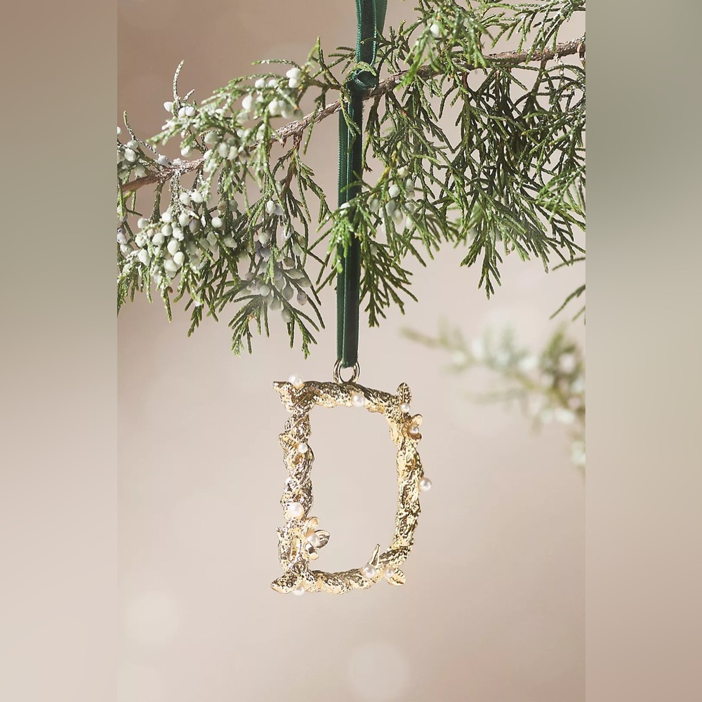 Anthropologie Aurelia Gold Pearl Monogram Letter “D” Initial Ornament NWT
